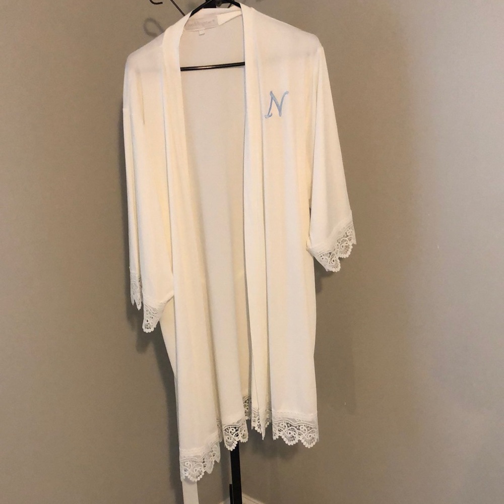 White Bridal robe with N monogram
